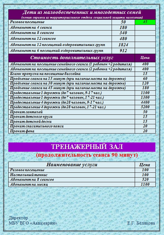 Плавательный бассейн «Аквамарин»